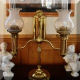 DL07. Double student lamp with clear glass shades.